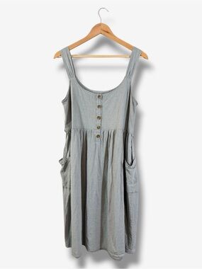 Little Cottonwood Camellia Linen Midi Dress XL Reversible Sage Gray Pockets